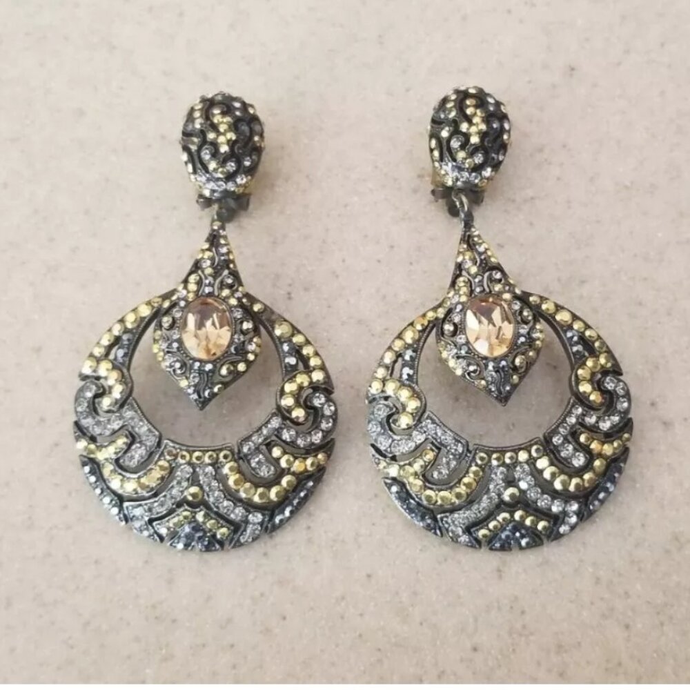 VINTAGE STATEMENT JOSE MARIA BARRERA CRYSTAL DROP DANGLE CHANDELIER EARRINGS